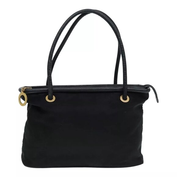 CELINE Tote Bag Nylon Leather Black Gold Auth 90677 - Picture 1 of 16